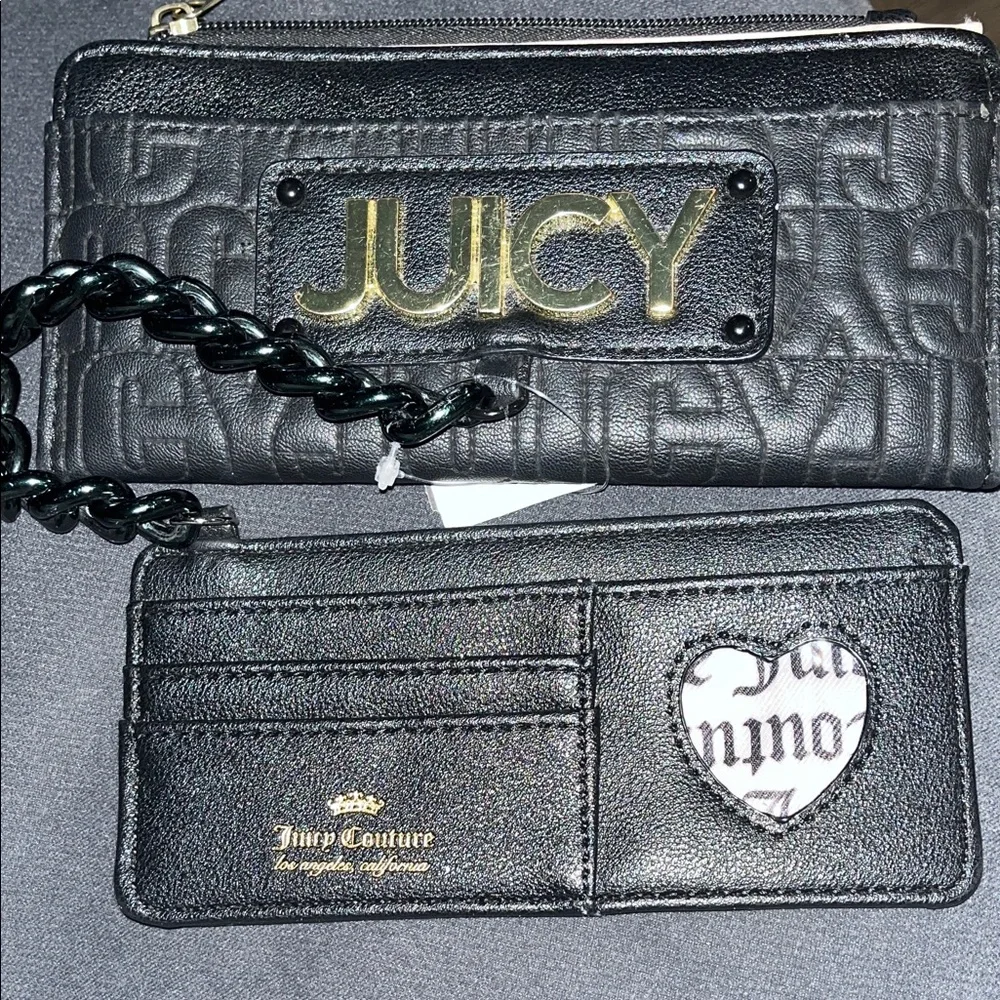 Juicy Couture Black Embossed Clutch with Chained removable card holder - Picture 5 of 7